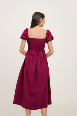 Esmie Shirred Puff Sleeve Midi Dress