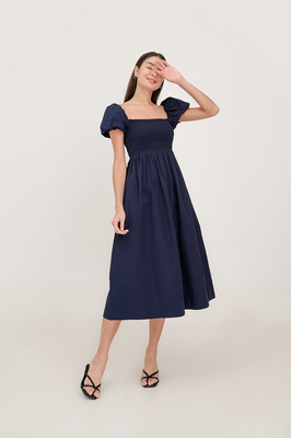 Esmie Shirred Puff Sleeve Midi Dress