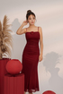 Jodette Padded Rosette Mesh Ruched Maxi Dress