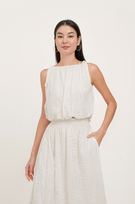 Giselle Broderie Boat Neck Bubble Top