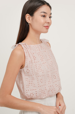 Giselle Broderie Boat Neck Bubble Top