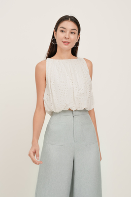 Giselle Broderie Boat Neck Bubble Top