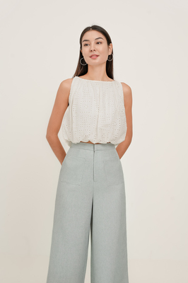 Giselle Broderie Boat Neck Bubble Top