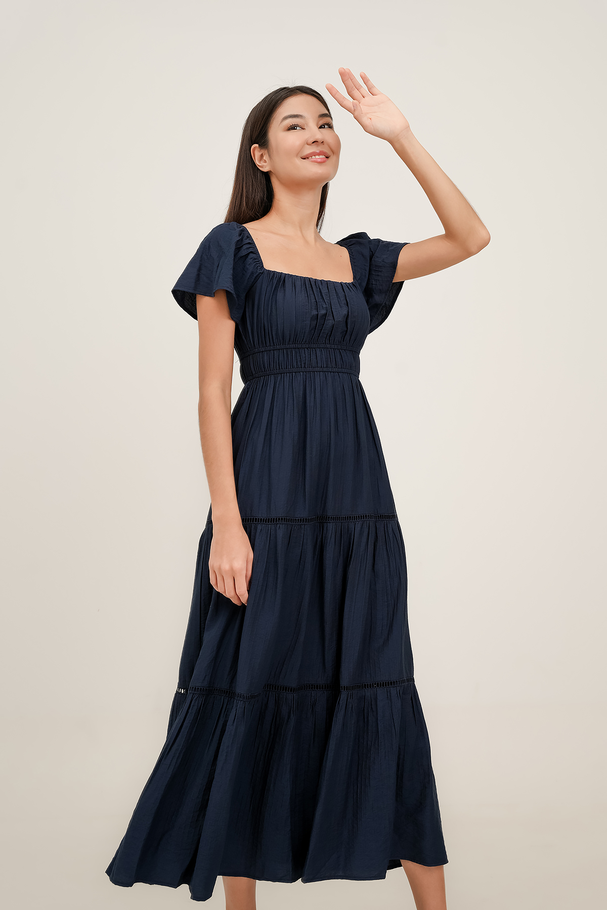 chinese dress ladies Yellow Brown Shirring Maxi Dress main image 1