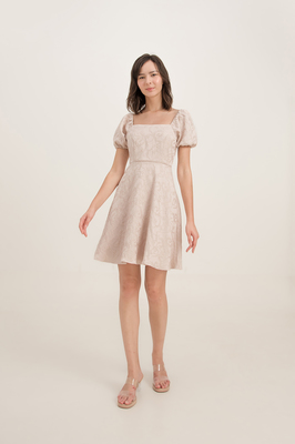 Velda Brocade Puff Sleeve Dress