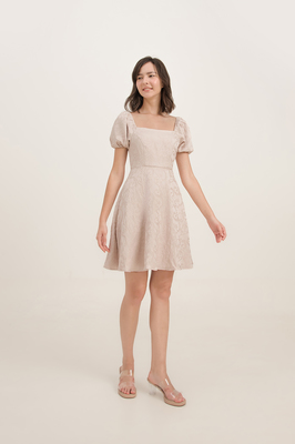 Velda Brocade Puff Sleeve Dress