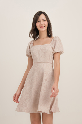 Velda Brocade Puff Sleeve Dress