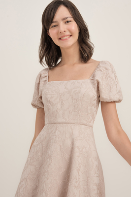 Velda Brocade Puff Sleeve Dress