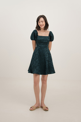 Velda Brocade Puff Sleeve Dress