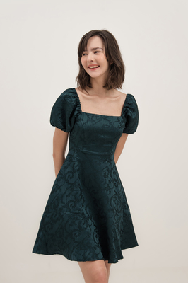 Velda Brocade Puff Sleeve Dress