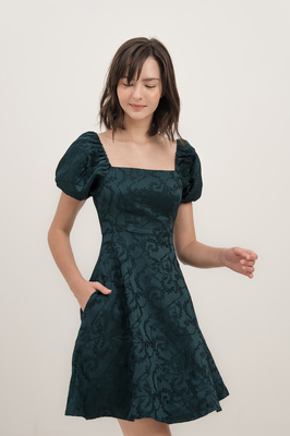 Velda Brocade Puff Sleeve Dress