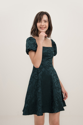 Velda Brocade Puff Sleeve Dress