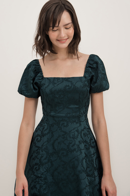 Velda Brocade Puff Sleeve Dress