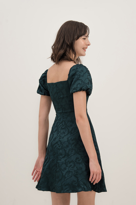 Velda Brocade Puff Sleeve Dress