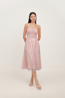 Veil Padded Sweetheart Mesh Midi Dress