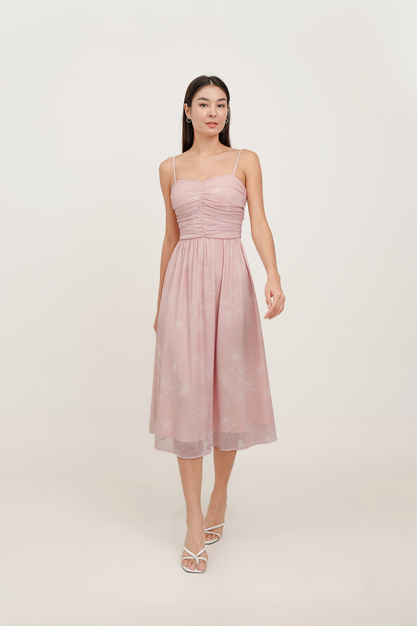 Veil Padded Sweetheart Mesh Midi Dress