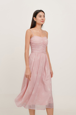 Veil Padded Sweetheart Mesh Midi Dress