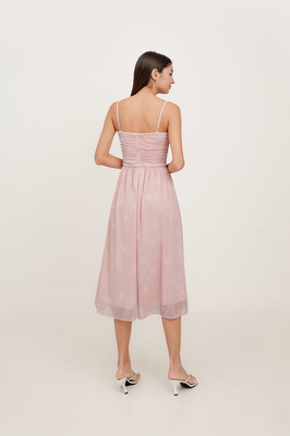 Veil Padded Sweetheart Mesh Midi Dress