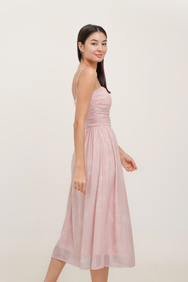 Veil Padded Sweetheart Mesh Midi Dress