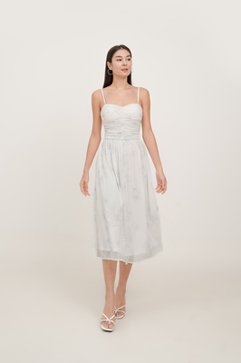 Veil Padded Sweetheart Mesh Midi Dress