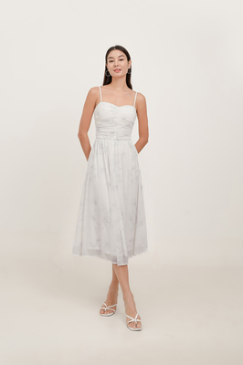 Veil Padded Sweetheart Mesh Midi Dress