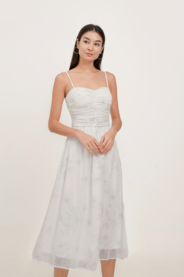 Veil Padded Sweetheart Mesh Midi Dress