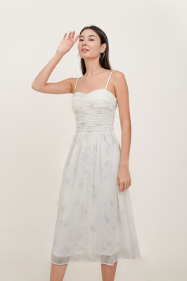 Veil Padded Sweetheart Mesh Midi Dress