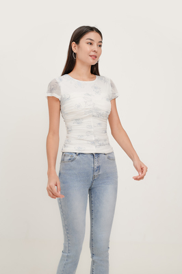 Veil Padded Mesh Ruched Top