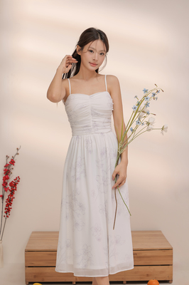 Veil Padded Sweetheart Mesh Midi Dress