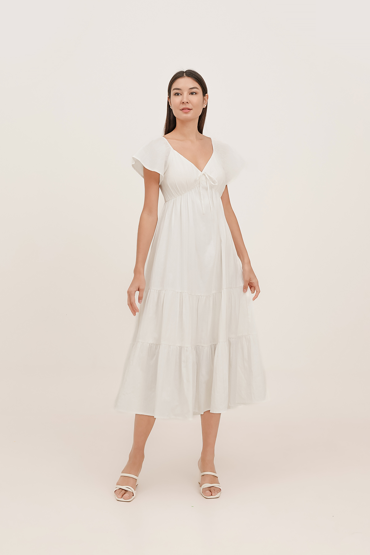 fitted lace wedding dress Broderie Anglaise Frill Strap Maxi Dress