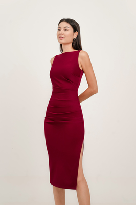 Kynd Padded Boat Neck Midi Dress