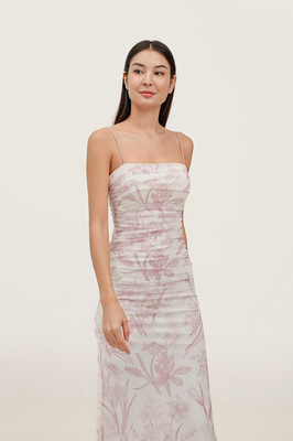 Mirage Mesh Ruched Maxi Dress