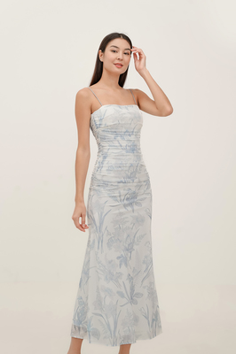 Mirage Mesh Ruched Maxi Dress