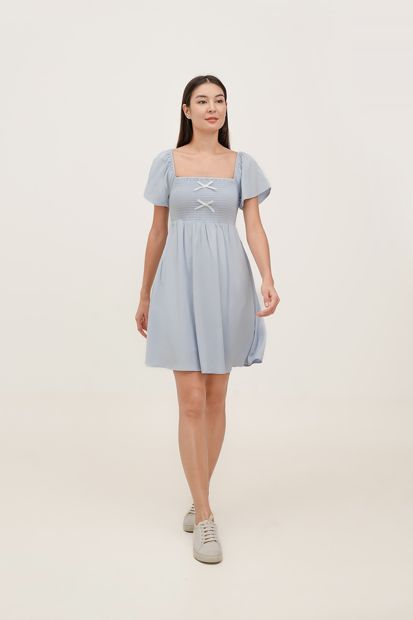 Harmony Bow Shirred Sleeve Dress