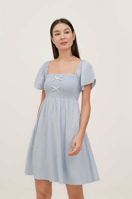 Harmony Bow Shirred Sleeve Dress