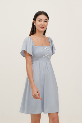 Harmony Bow Shirred Sleeve Dress