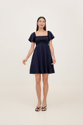 Harmony Bow Shirred Sleeve Dress