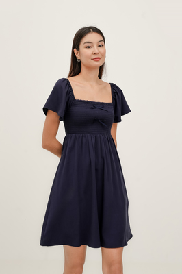 Harmony Bow Shirred Sleeve Dress