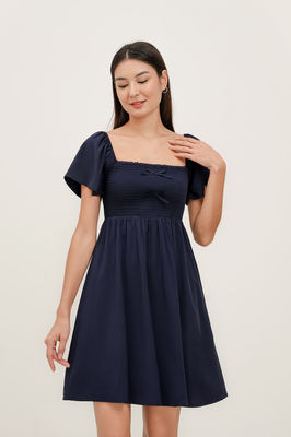 Harmony Bow Shirred Sleeve Dress