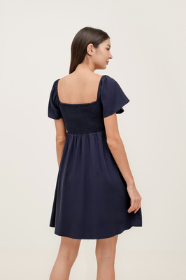 Harmony Bow Shirred Sleeve Dress