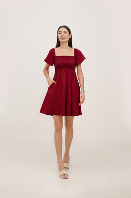 Harmony Bow Shirred Sleeve Dress