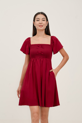 Harmony Bow Shirred Sleeve Dress