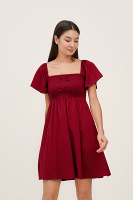 Harmony Bow Shirred Sleeve Dress