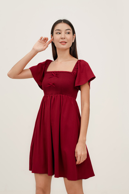 Harmony Bow Shirred Sleeve Dress