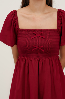 Harmony Bow Shirred Sleeve Dress