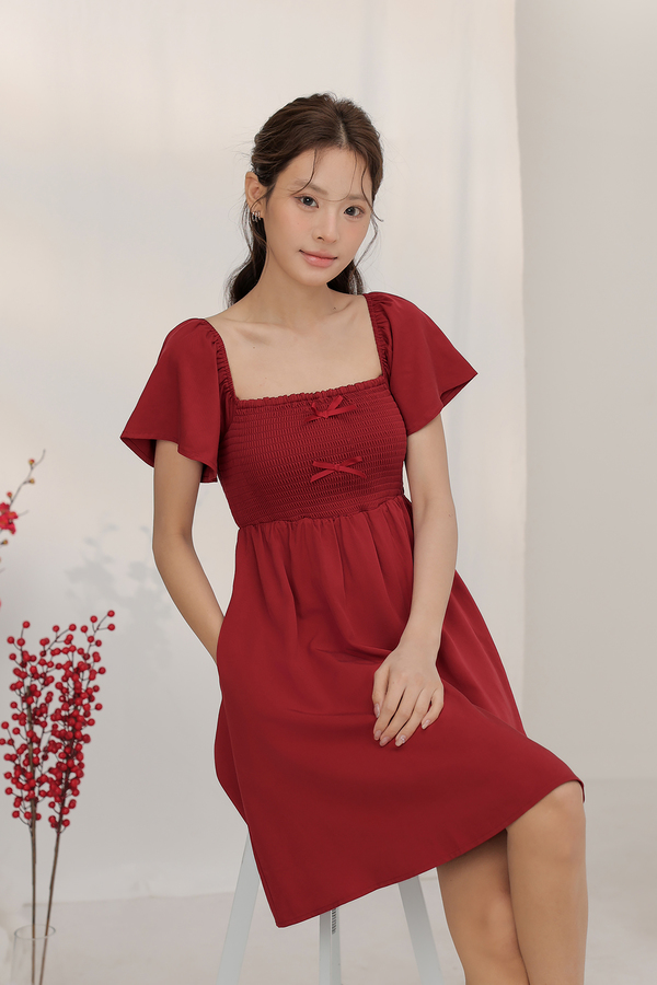 Harmony Bow Shirred Sleeve Dress