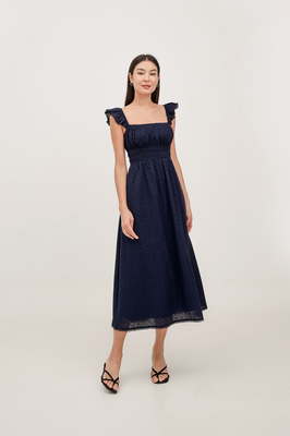 Tiana Broderie Ruffle Midi Dress