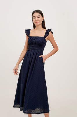 Tiana Broderie Ruffle Midi Dress