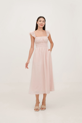 Tiana Broderie Ruffle Midi Dress