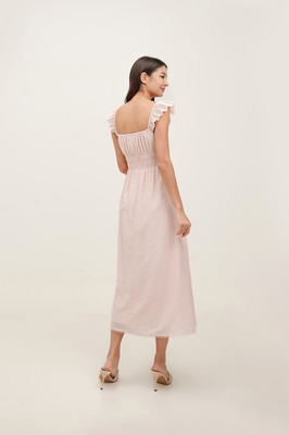 Tiana Broderie Ruffle Midi Dress